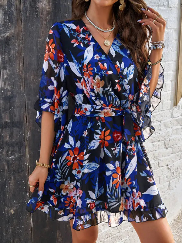 Blue Zone Planet |  elegant printed strappy dress BLUE ZONE PLANET