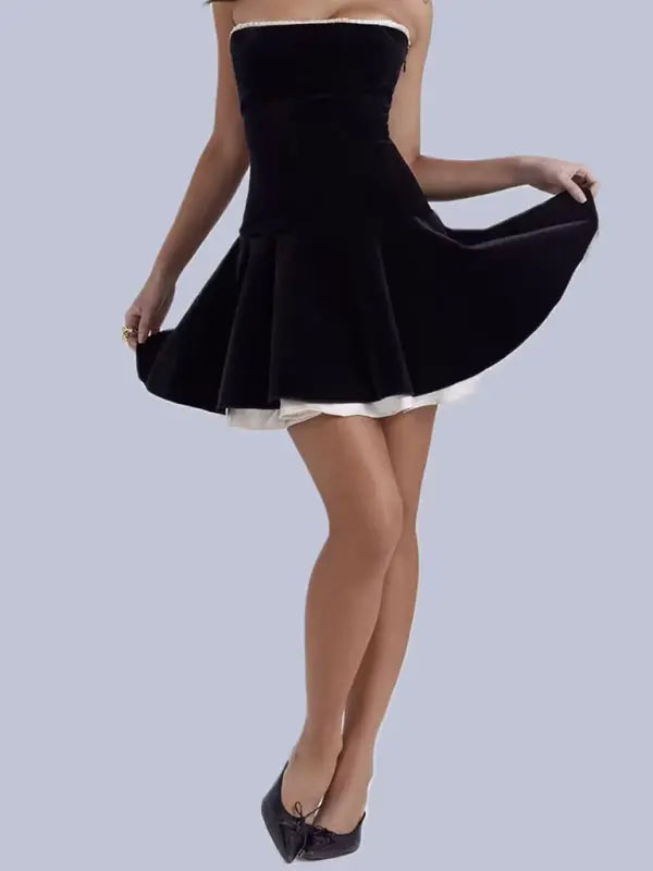 Blue Zone Planet | gold velvet tube top strappy dress BLUE ZONE PLANET