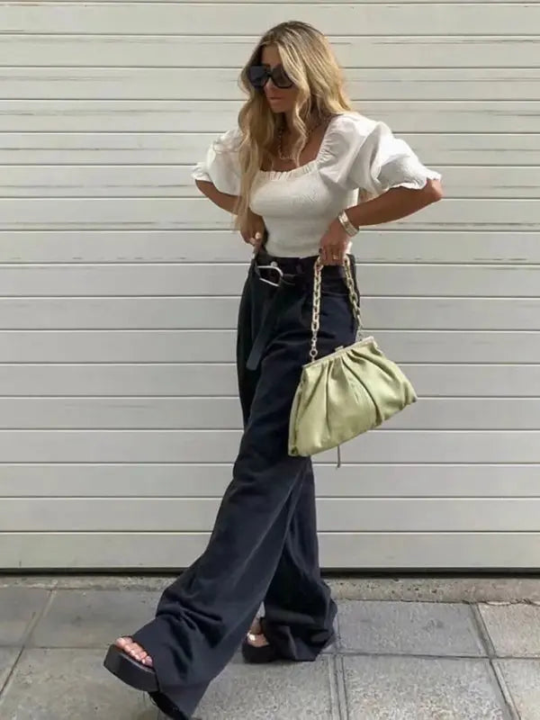 Blue Zone Planet | high-waist floor-length loose slimming straight wide-leg jeans BLUE ZONE PLANET