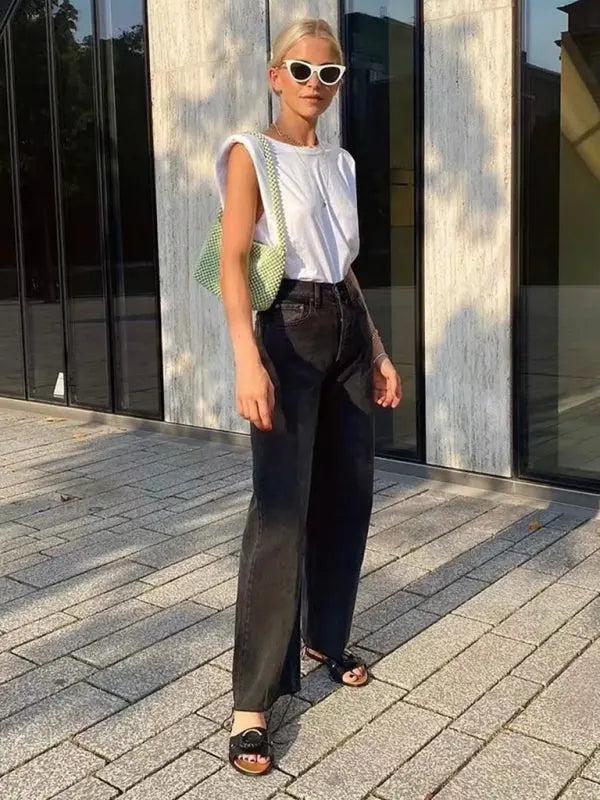 Blue Zone Planet | high-waist floor-length loose slimming straight wide-leg jeans BLUE ZONE PLANET