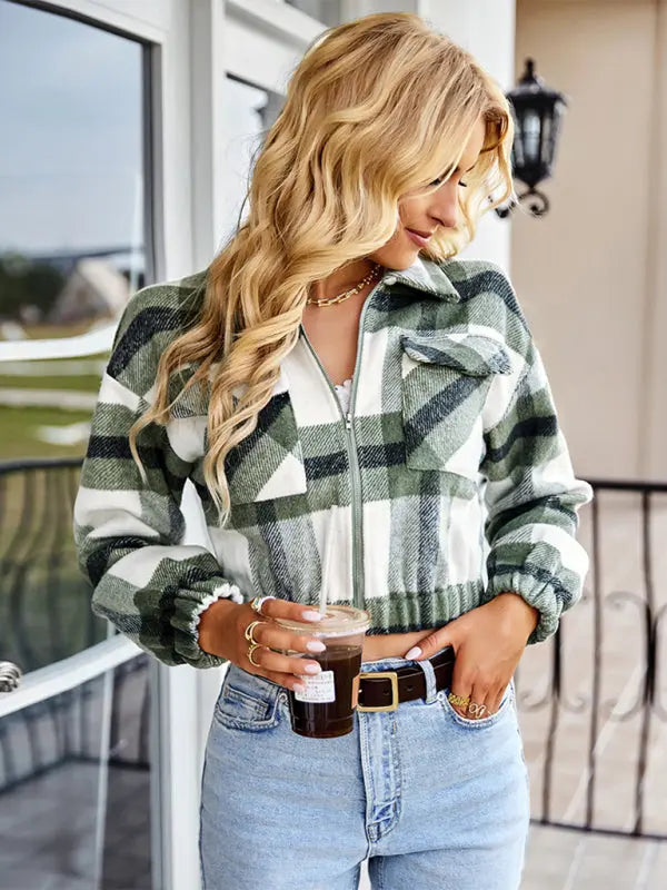 Blue Zone Planet |  holiday Plaid Long Sleeve Jacket BLUE ZONE PLANET