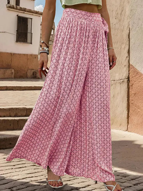 Blue Zone Planet |  lace-up high-waisted printed wide-leg trousers BLUE ZONE PLANET