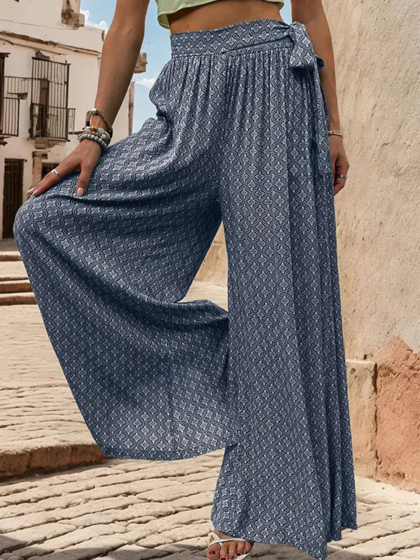 Blue Zone Planet |  lace-up high-waisted printed wide-leg trousers BLUE ZONE PLANET