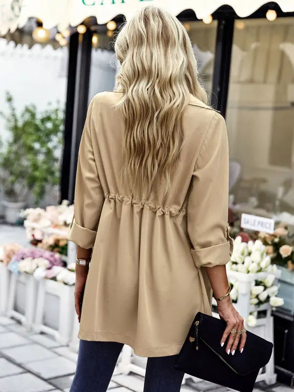 Blue Zone Planet | lapel drawstring trench coat BLUE ZONE PLANET