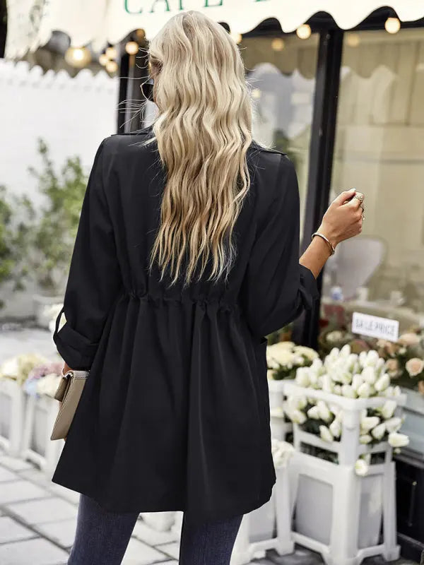 Blue Zone Planet | lapel drawstring trench coat BLUE ZONE PLANET