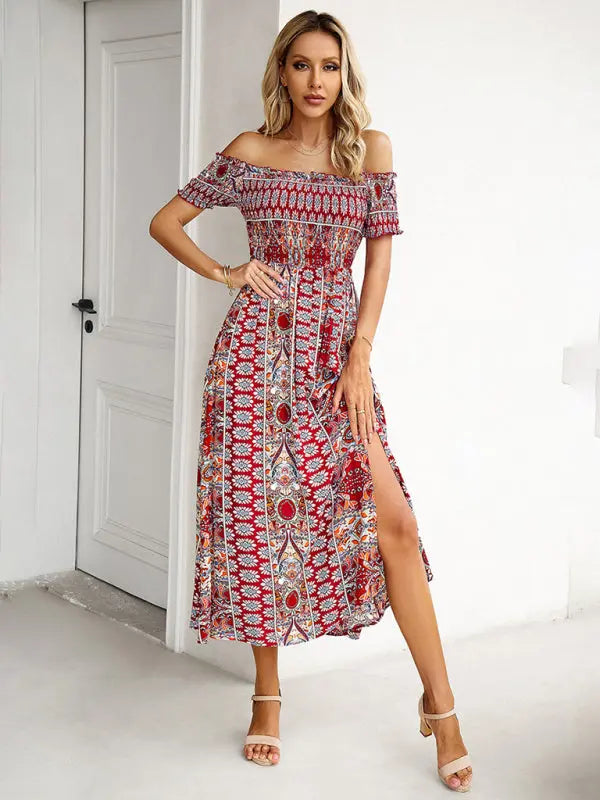 Blue Zone Planet |  one-shoulder bohemian slit dress BLUE ZONE PLANET