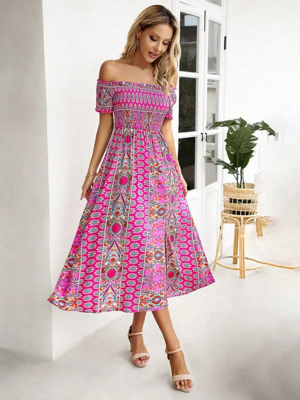 Blue Zone Planet |  one-shoulder bohemian slit dress BLUE ZONE PLANET