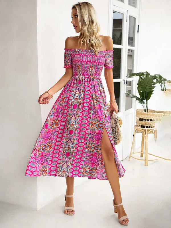 Blue Zone Planet |  one-shoulder bohemian slit dress BLUE ZONE PLANET