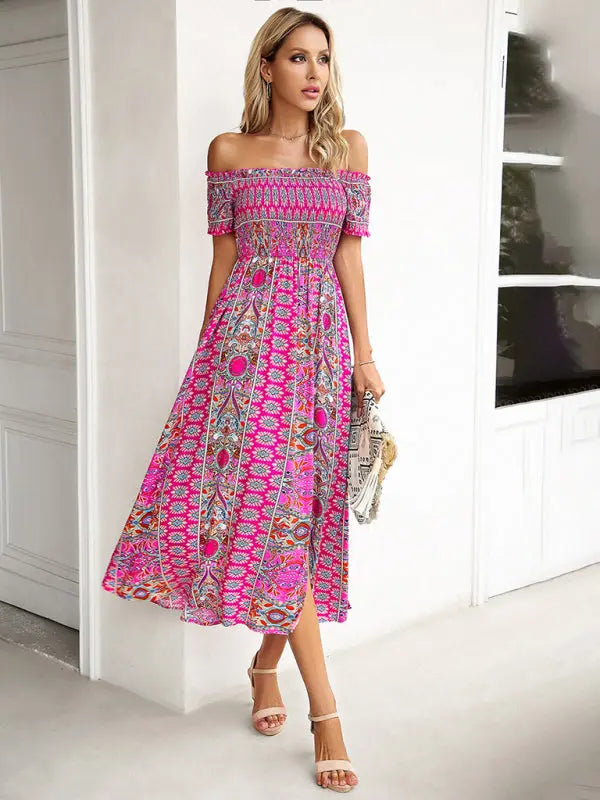 Blue Zone Planet |  one-shoulder bohemian slit dress BLUE ZONE PLANET