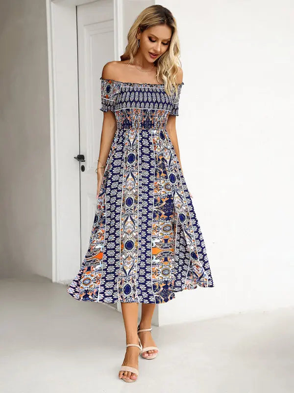 Blue Zone Planet |  one-shoulder bohemian slit dress BLUE ZONE PLANET