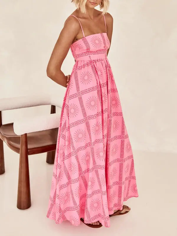 Blue Zone Planet |  printed personalized back hollow spaghetti strap dress BLUE ZONE PLANET
