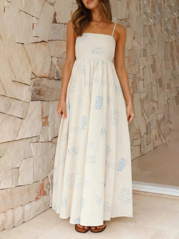 Blue Zone Planet |  printed personalized back hollow spaghetti strap dress BLUE ZONE PLANET