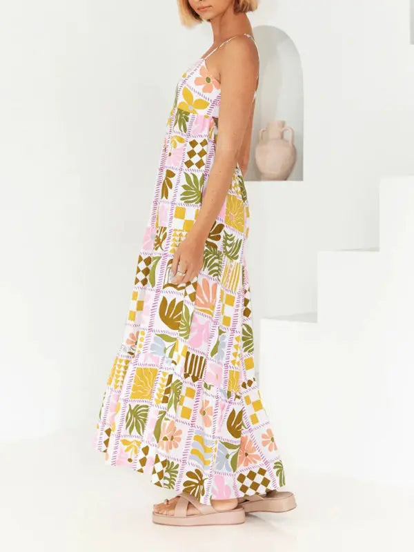 Blue Zone Planet |  printed personalized back hollow spaghetti strap dress BLUE ZONE PLANET