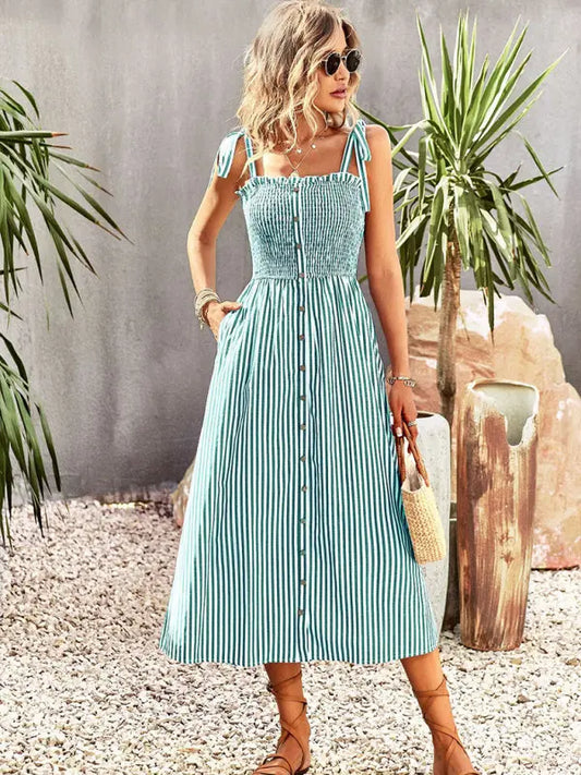 Blue Zone Planet | striped elegant spaghetti strap dress BLUE ZONE PLANET