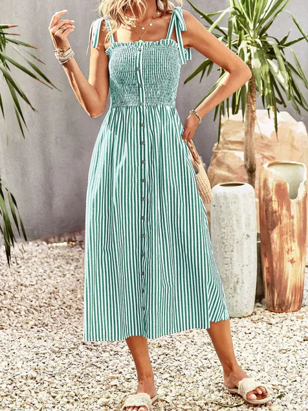Blue Zone Planet | striped elegant spaghetti strap dress BLUE ZONE PLANET
