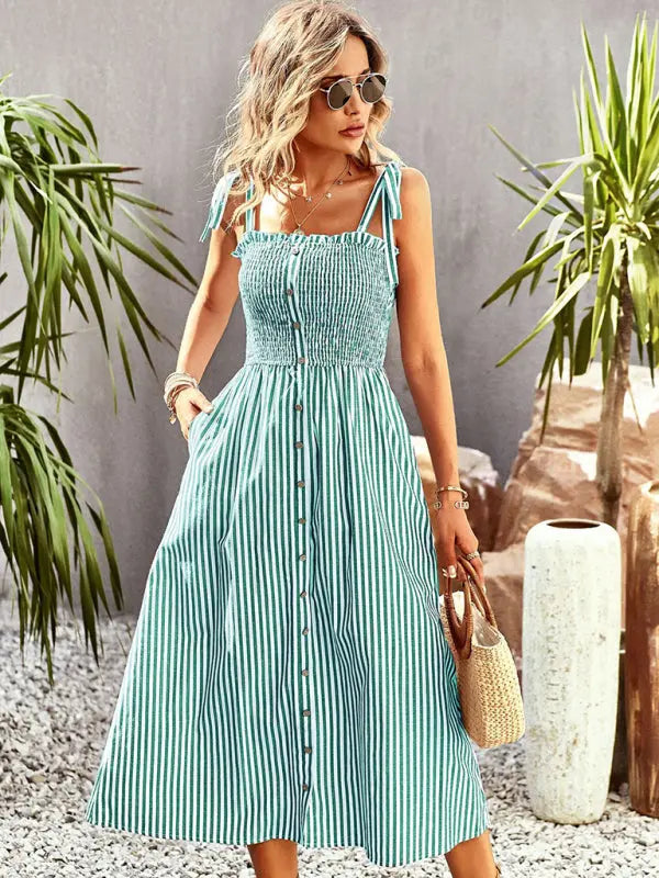 Blue Zone Planet | striped elegant spaghetti strap dress BLUE ZONE PLANET