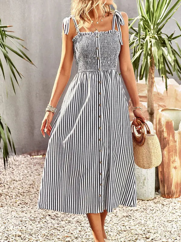 Blue Zone Planet | striped elegant spaghetti strap dress BLUE ZONE PLANET