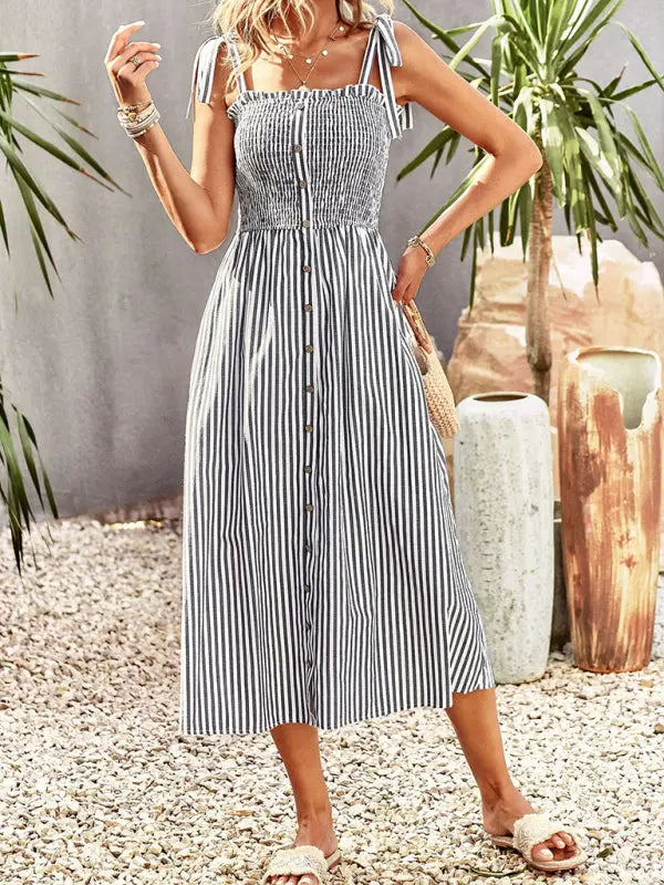 Blue Zone Planet | striped elegant spaghetti strap dress BLUE ZONE PLANET