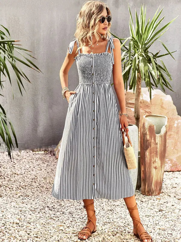 Blue Zone Planet | striped elegant spaghetti strap dress BLUE ZONE PLANET