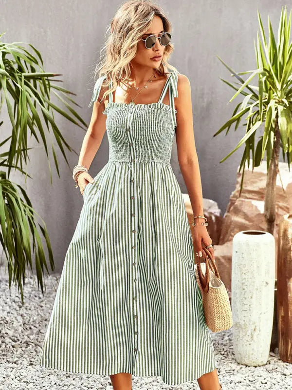 Blue Zone Planet | striped elegant spaghetti strap dress BLUE ZONE PLANET