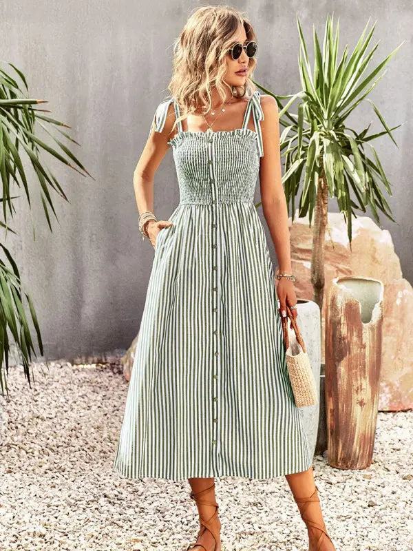 Blue Zone Planet | striped elegant spaghetti strap dress BLUE ZONE PLANET