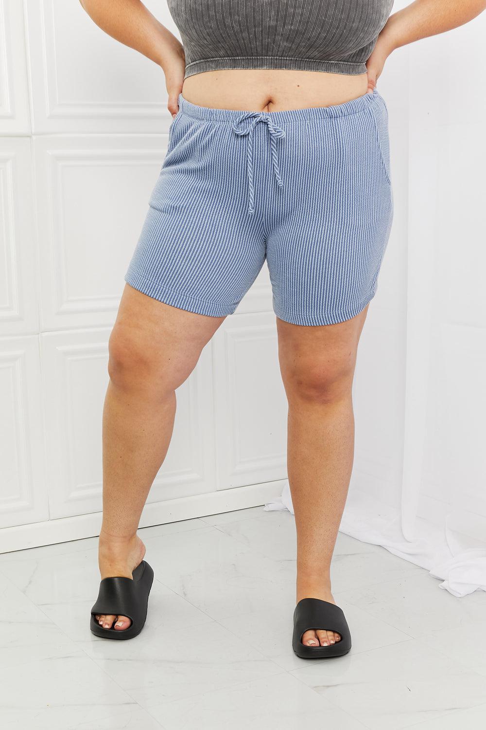 Blumin Apparel Too Good Full Size Ribbed Shorts in Misty Blue BLUE ZONE PLANET