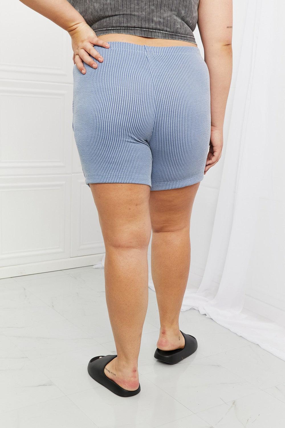 Blumin Apparel Too Good Full Size Ribbed Shorts in Misty Blue BLUE ZONE PLANET