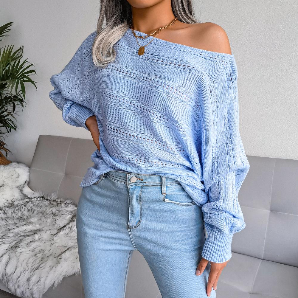 Boat Neck Dolman Sleeve Ribbed Trim Sweater BLUE ZONE PLANET
