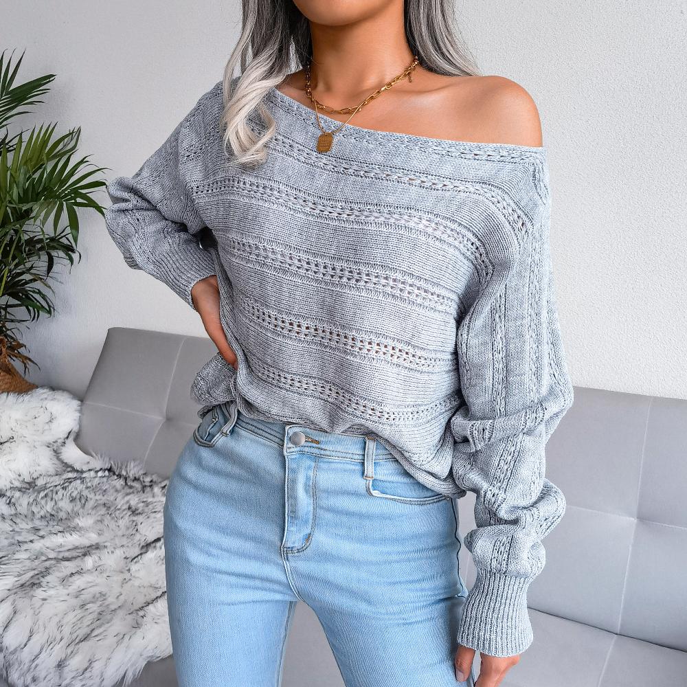 Boat Neck Dolman Sleeve Ribbed Trim Sweater-TOPS / DRESSES-[Adult]-[Female]-Gray-S-Blue Zone Planet
