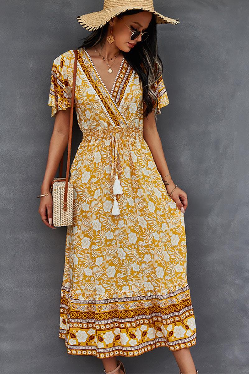 Bohemian Flutter Sleeve Wrap Top Dress-TOPS / DRESSES-[Adult]-[Female]-Blue Zone Planet