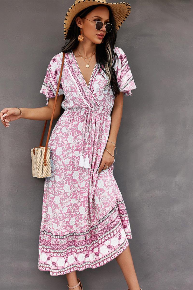 Bohemian Flutter Sleeve Wrap Top Dress-TOPS / DRESSES-[Adult]-[Female]-Blue Zone Planet
