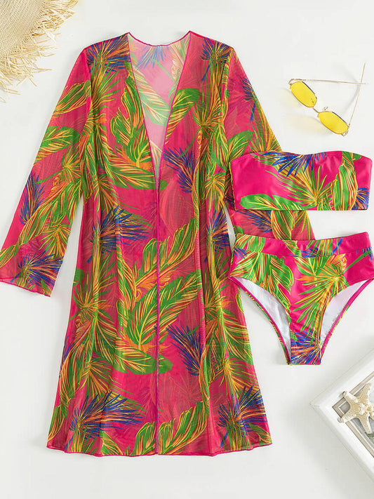 Botanical Print Tube Top, Swim Bottoms, and Cover Up Set-TOPS / DRESSES-[Adult]-[Female]-Multicolor-S-2022 Online Blue Zone Planet