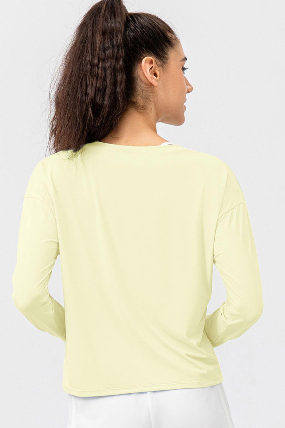 Breathable Round Neck Dropped Shoulder Top BLUE ZONE PLANET