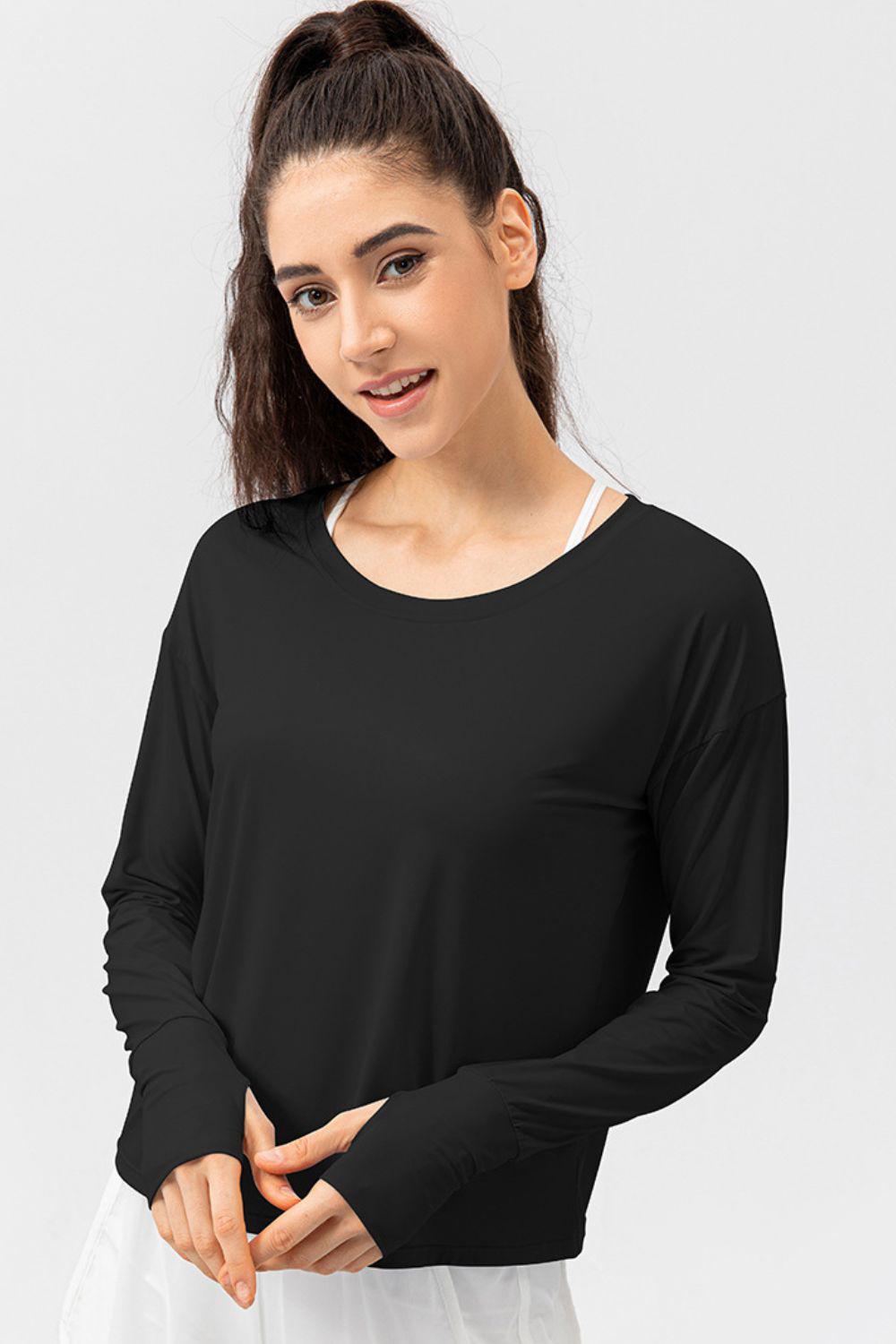 Breathable Round Neck Dropped Shoulder Top BLUE ZONE PLANET