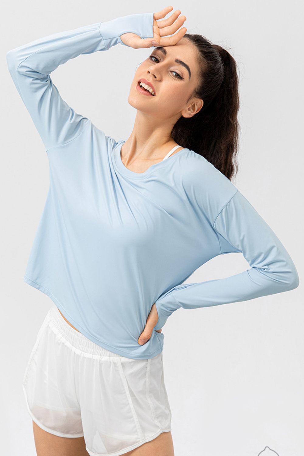 Breathable Round Neck Dropped Shoulder Top-TOPS / DRESSES-[Adult]-[Female]-Sky Blue-XS-2022 Online Blue Zone Planet