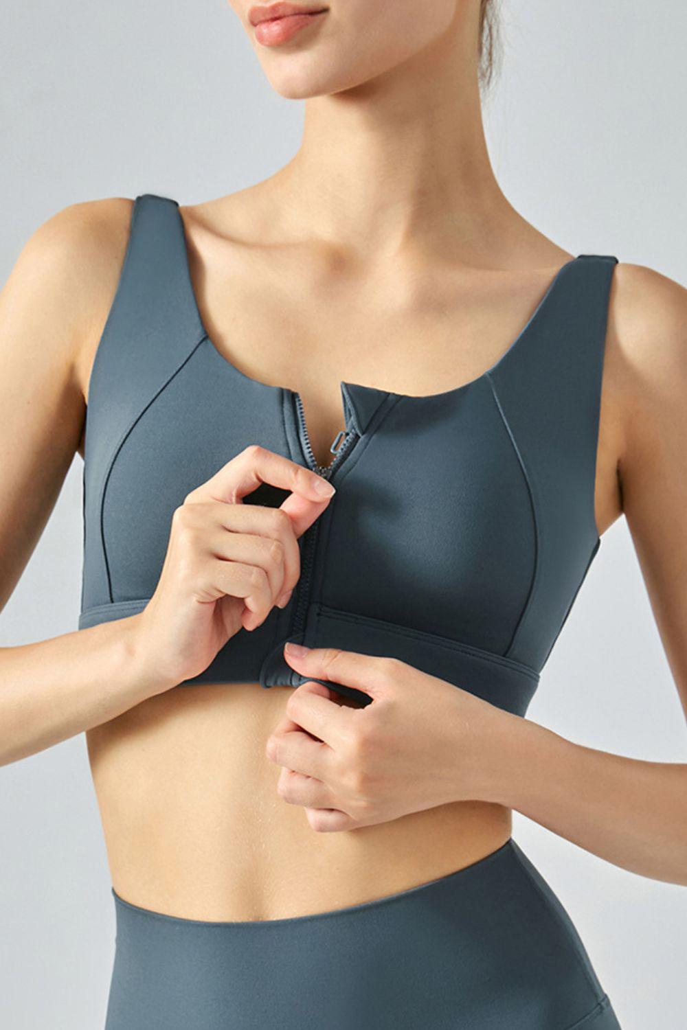 Breathable Zip-Up Sports Bra-TOPS / DRESSES-[Adult]-[Female]-Steel-S-2022 Online Blue Zone Planet