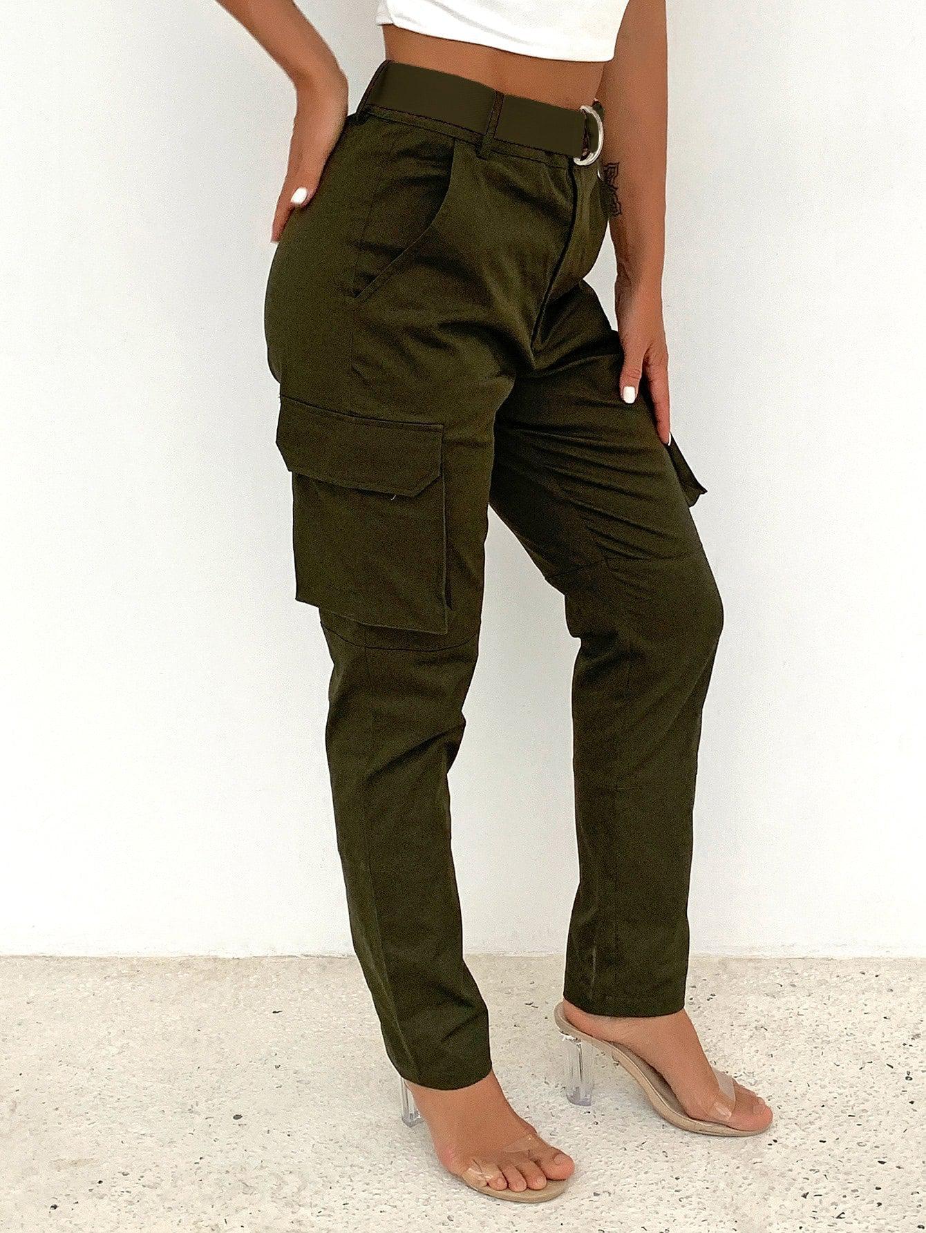 Buckle Detail Belted Cargo Pants BLUE ZONE PLANET