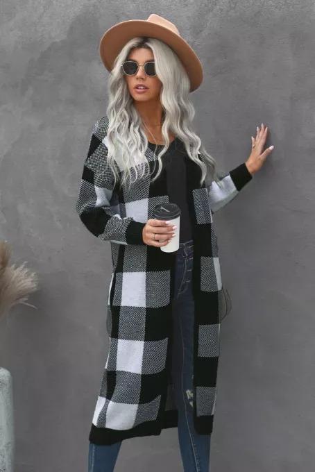 Buffalo Plaid Duster Cardigan BLUE ZONE PLANET