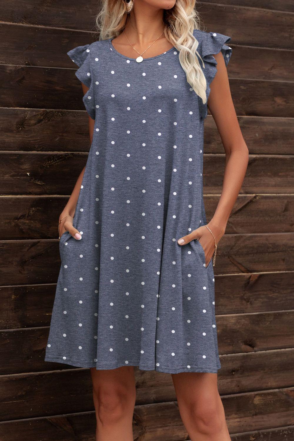 Butterfly Sleeve Round Neck Dress BLUE ZONE PLANET