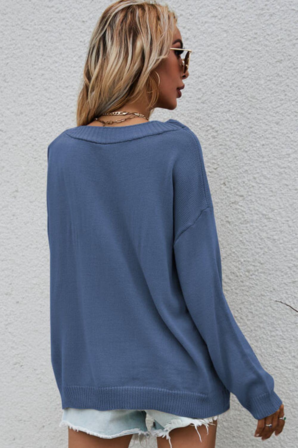 Button Detail Boat Neck Sweater-TOPS / DRESSES-[Adult]-[Female]-2022 Blue Zone Planet Online Store