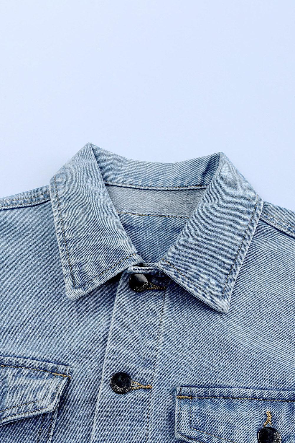 Button Down Collared Denim Jacket-TOPS / DRESSES-[Adult]-[Female]-Blue Zone Planet