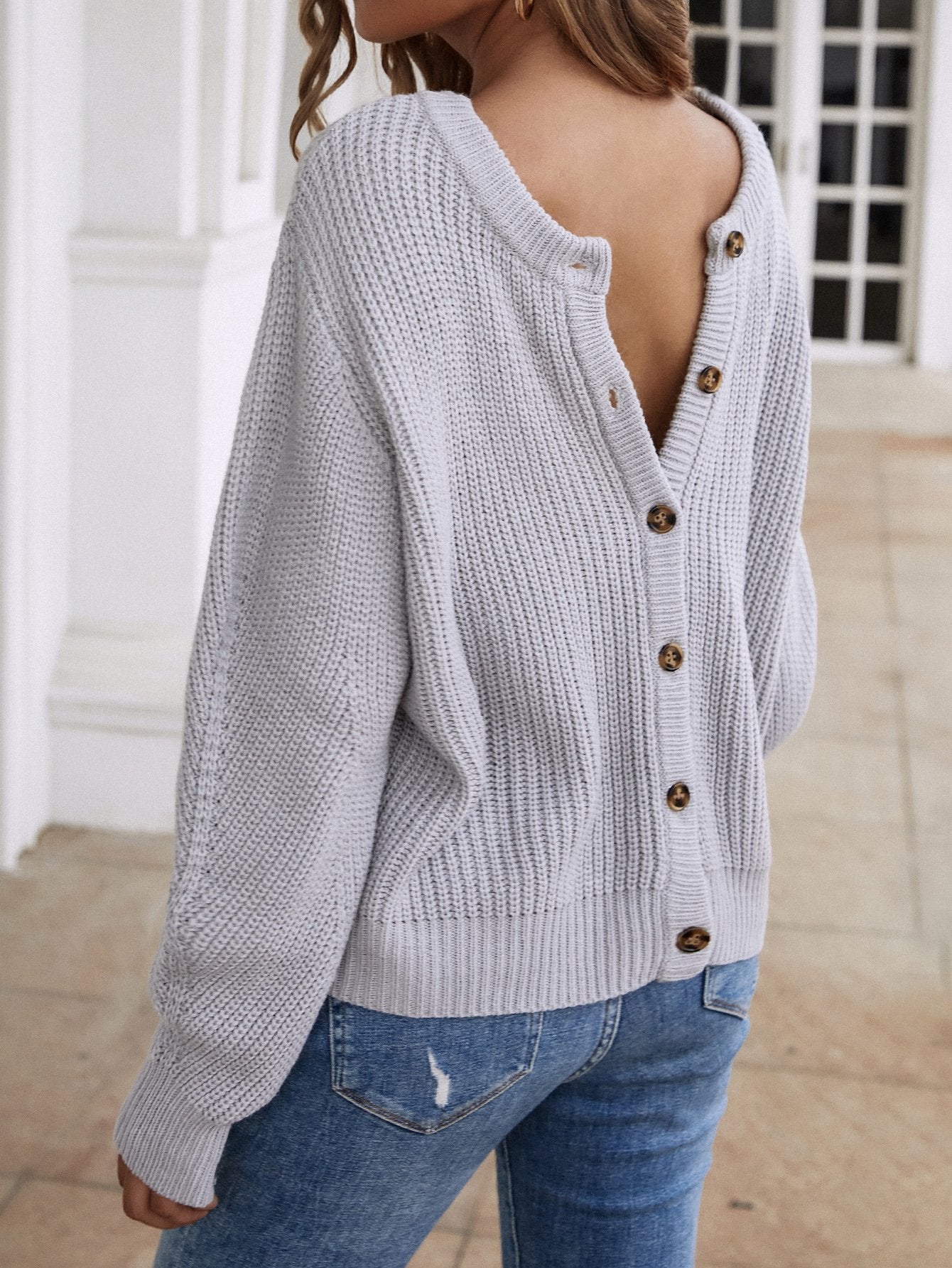 Button Down Rib-Knit Reversible Sweater-TOPS / DRESSES-[Adult]-[Female]-Blue Zone Planet