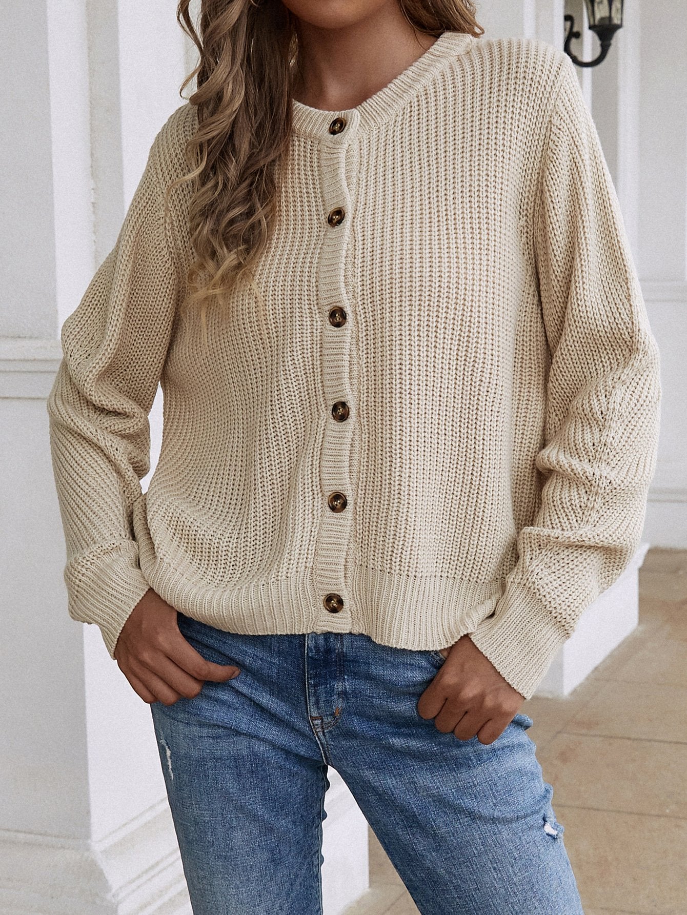 Button Down Rib-Knit Reversible Sweater BLUE ZONE PLANET