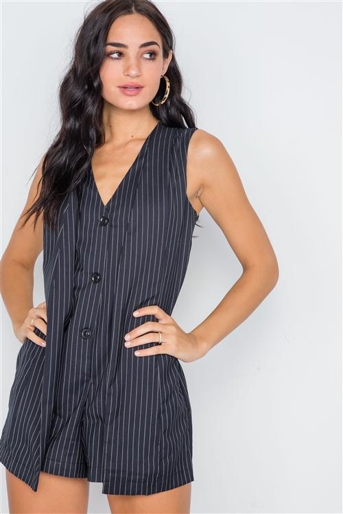 Button Down Sleeveless Romper-[Adult]-[Female]-Blue Zone Planet