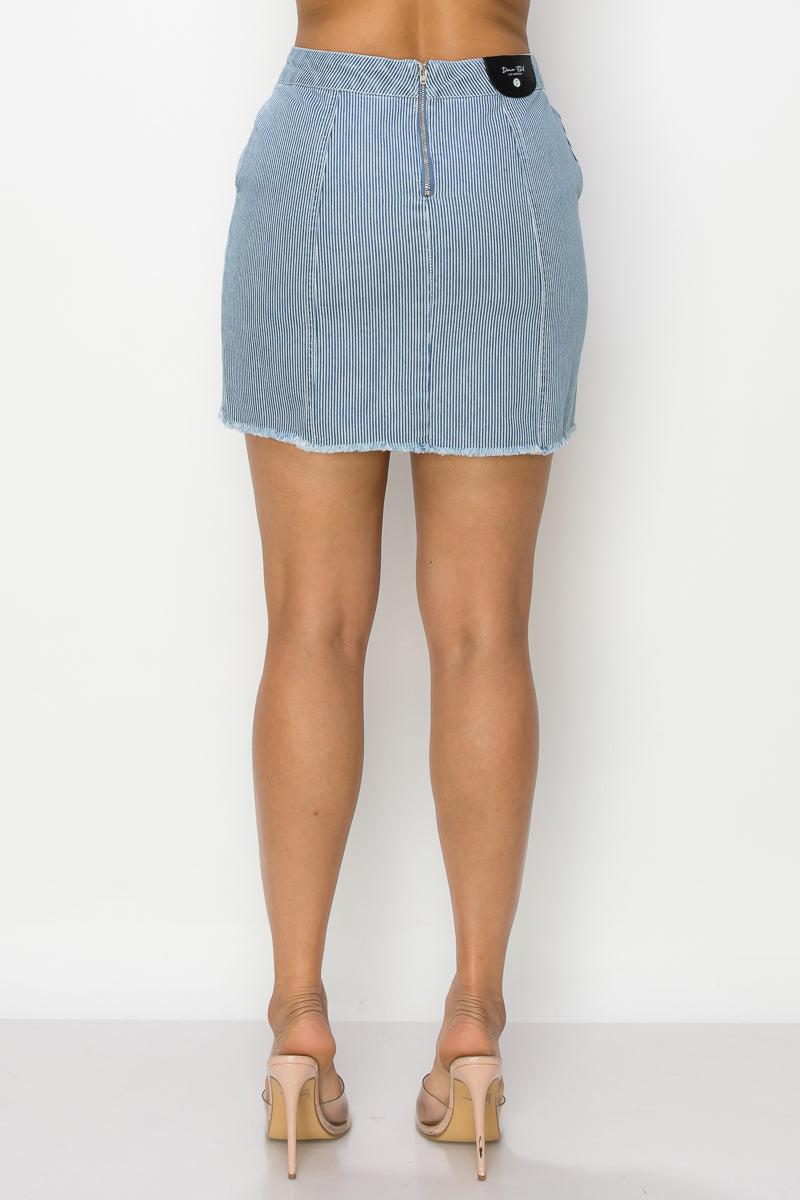Button Frayed Denim Mini Skirt-TOPS / DRESSES-[Adult]-[Female]-Blue Zone Planet
