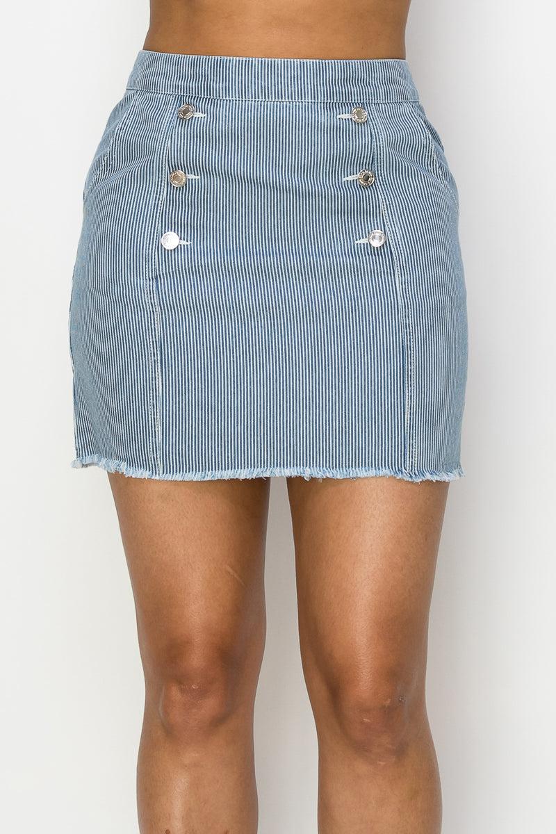 Button Frayed Denim Mini Skirt-TOPS / DRESSES-[Adult]-[Female]-Blue Zone Planet