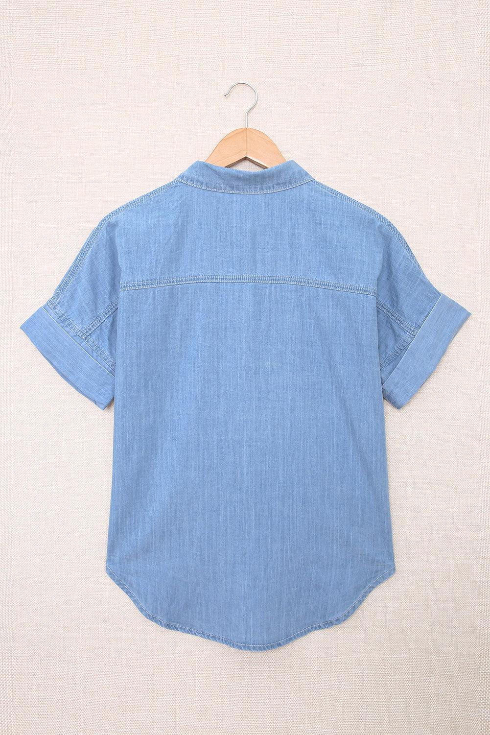 Button Front Collared Short Sleeve Shirt BLUE ZONE PLANET