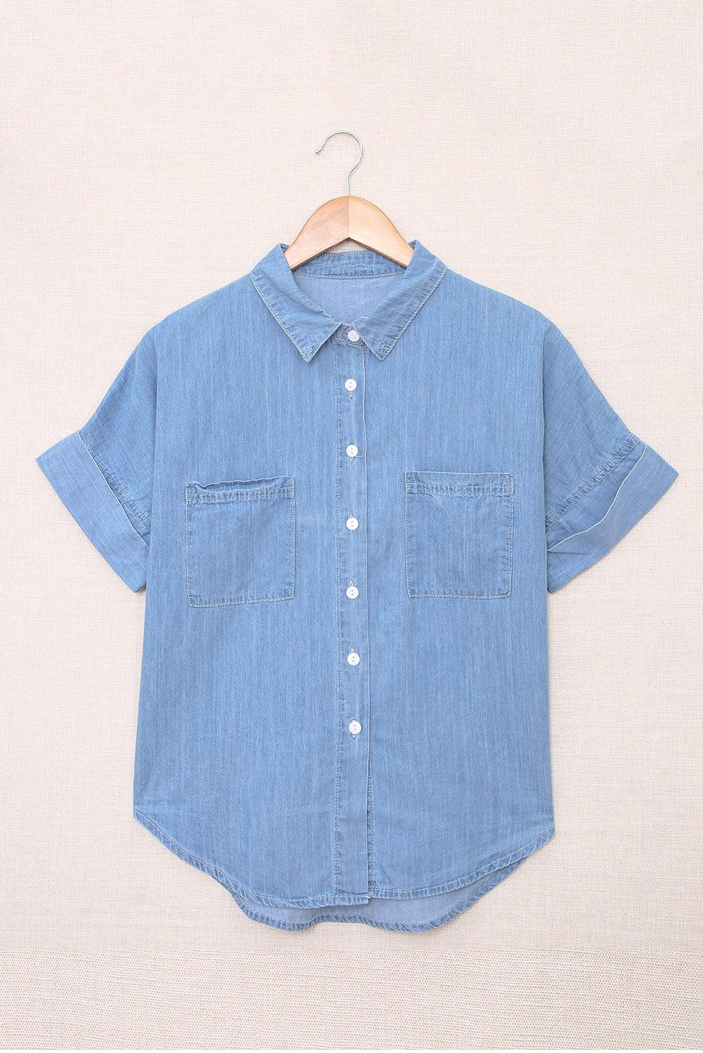 Button Front Collared Short Sleeve Shirt BLUE ZONE PLANET