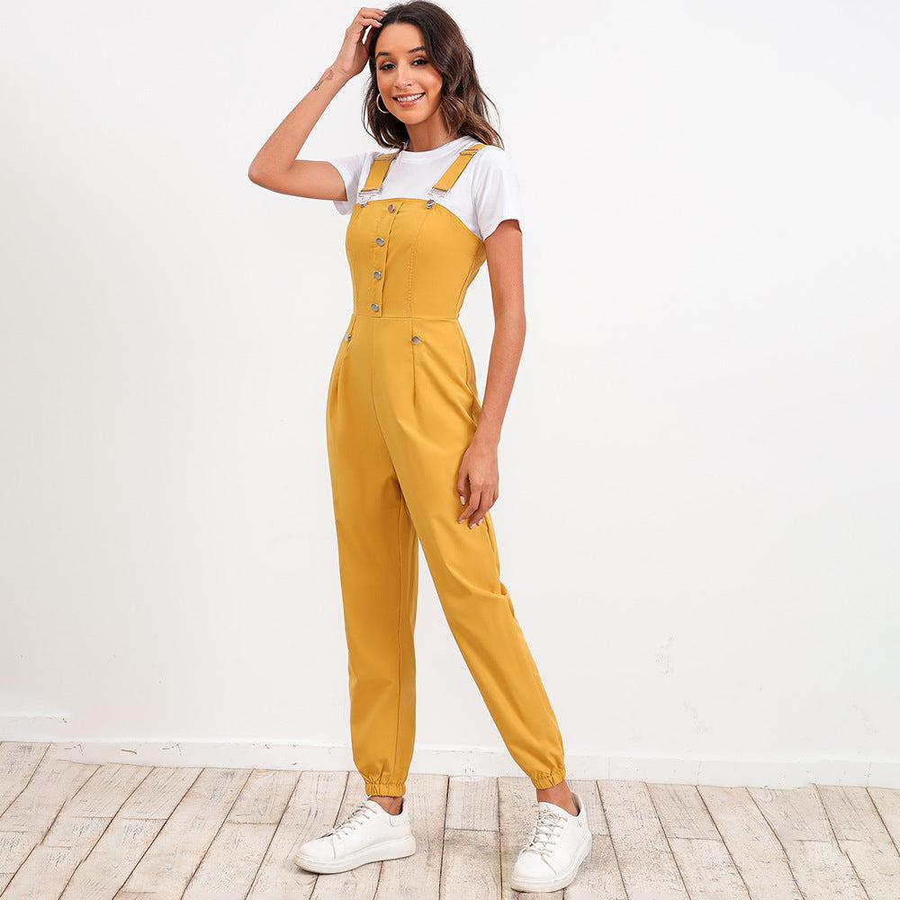 Button Trim Jogger Overalls BLUE ZONE PLANET