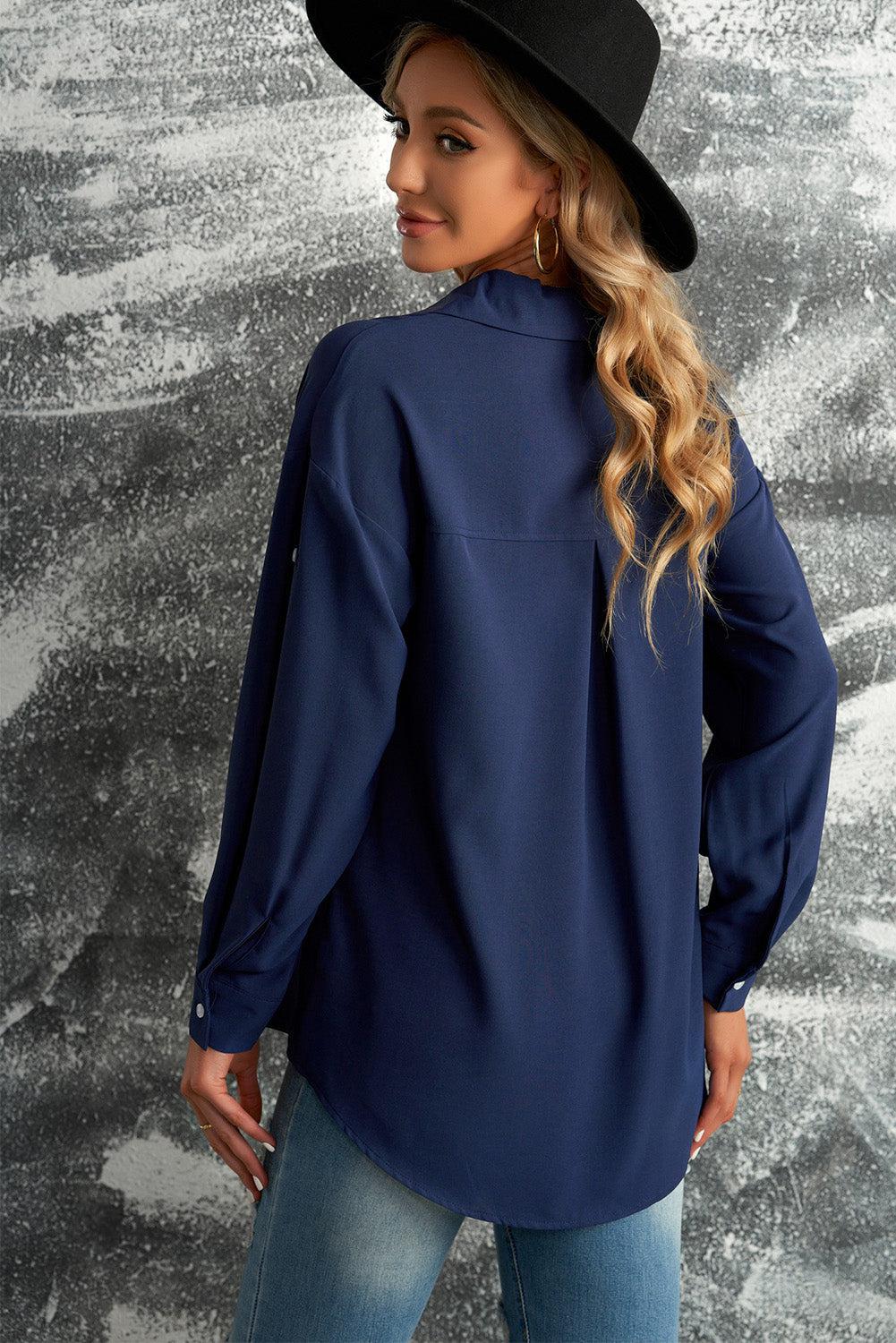 Button-Up Roll-Tab Sleeve Shirt BLUE ZONE PLANET